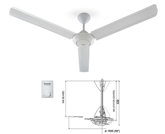 PANASONIC REGULATOR 3 BLADES CEILING FAN F-M15A0VBWH - (60")