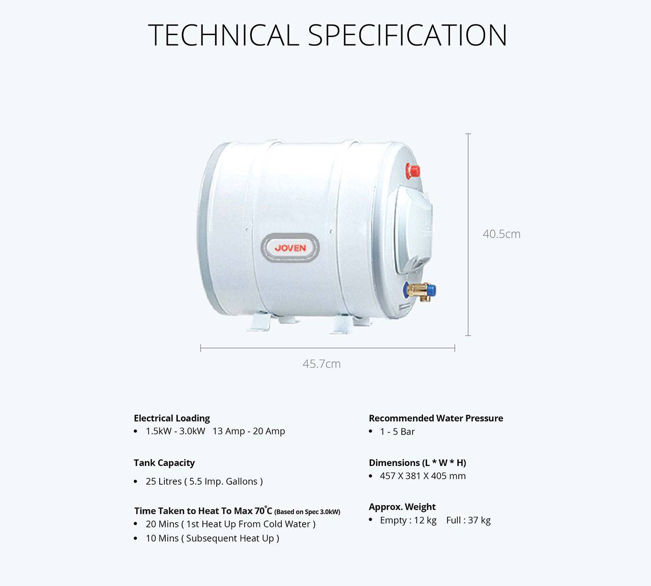 JOVEN JSH25 STORAGE WATER HEATER (HORIZONTAL)